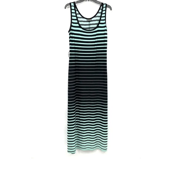 Roz & Ali Dress Size 10 Maxi Stripe Blue Black Jersey Stretch Sleeveless PTP:18" - Picture 1 of 8